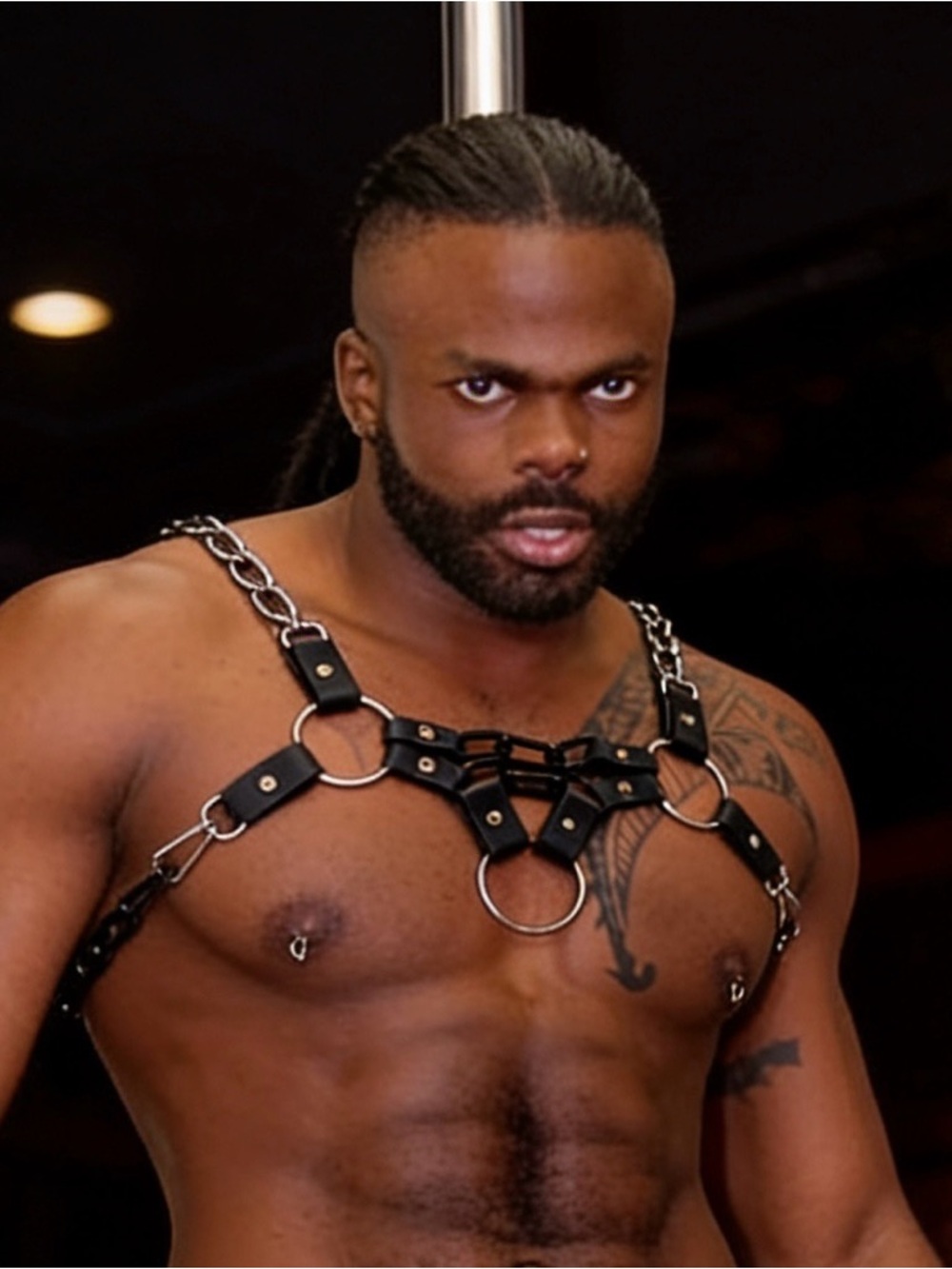 Men's Black Leather Chain Harness Belt - Brand Unspecified